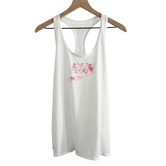 Nike Tops - Nike Dri-Fit Run Logo Print Racerback Tank Top White‎ Pink Large Athletic